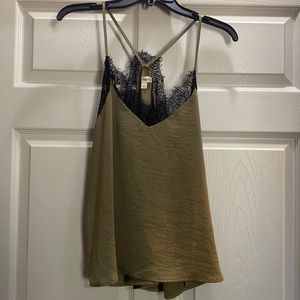 Olive green tank with black lace